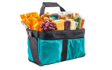 Fresh, healthy snacks packed into a school lunch bag, offering both nutrition and convenience for busy students isolated on white background PNG