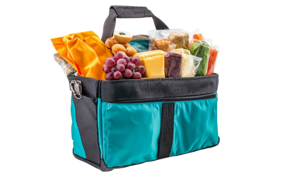 Fresh, healthy snacks packed into a school lunch bag, offering both nutrition and convenience for busy students isolated on white background PNG