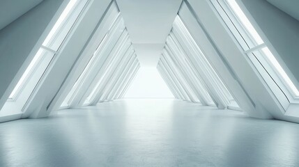 Obraz premium Modern Minimalist Interior with Triangular Windows and Bright Natural Light