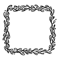 Floral Frame Silhouette: A detailed, black and white, vector illustration of a handcrafted floral frame with elegant, swirling lines and delicate floral details.