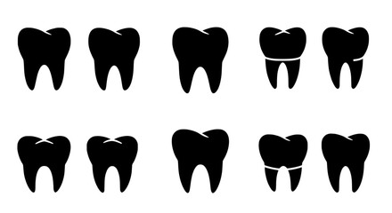 Dental Ensemble: A collection of stylized tooth silhouettes, meticulously crafted, representing health and hygiene within a sleek, artistic composition.