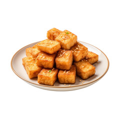 Fried Tofu Food Style Isolated on Transparent Background

