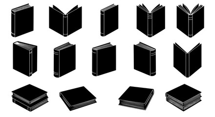 Ink Library: A collection of various book, each meticulously outlined with ink in varying positions, evokes a sense of timeless knowledge and artistic simplicity.