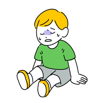 青ざめて座り込む男の子のイラスト（熱中症・体調不良・緊急対応）