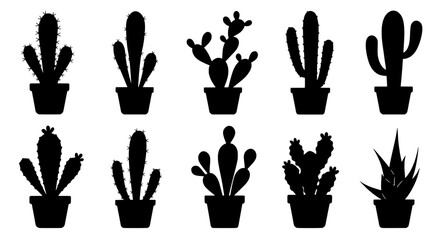 Cactus Collection Silhouettes: A captivating assortment of cactus silhouettes, artfully presented in individual pots.