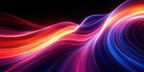 Vibrant flow of colorful light waves blending shades of red, orange, pink, purple, and blue on a dark background, evoking a sense of motion and energy