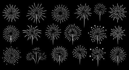 Fireworks Celebration: A dazzling display of celebratory fireworks lights up the night sky, each burst a unique, intricate pattern of light, celebrating a joyous occasion.