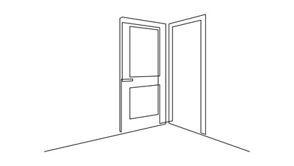 Opened door in one continuous line drawing. Front enter and exit to house in simple linear style. Future opportunity concept in editable stroke. Contour vector illustration