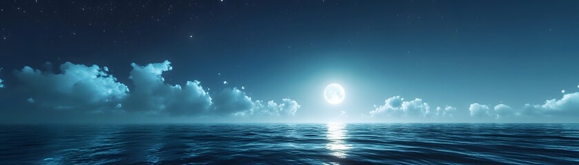 Tranquil moonlight over a vast ocean.