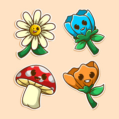 Cute flower plant doodle hand draw illustration collection set