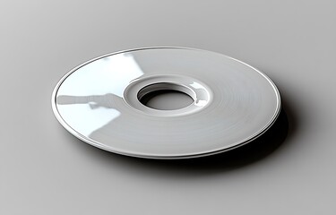 Glossy White Circular Disc Mockup with Central Hole Reflecting Light on Flat Surface

