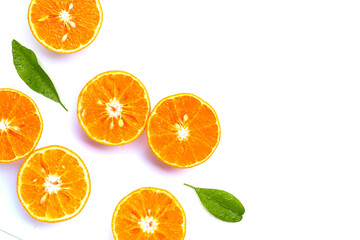 Orange fruits on white background.