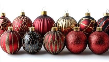 Christmas ornaments in various colors and designs