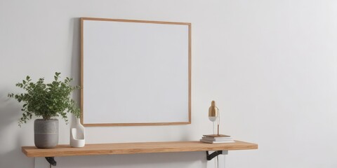 Modern poster mockup, wooden clips, white wall, space, bright