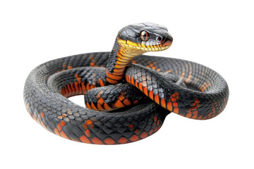 Obraz premium Coiled Reptile, Scales and Curves in a Black Backdrop Setting, Captivating Focus