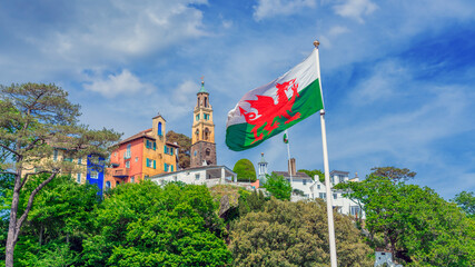 Welsh flag against portmeirion