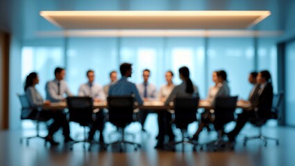 Blurred office meeting with business professionals collaborating