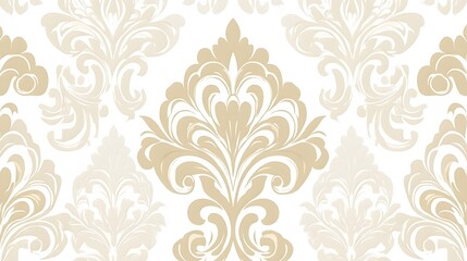 Fototapeta premium Elegant Damask Seamless Pattern Beige White Background Luxury Floral Design