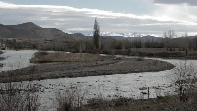 Winding Path of the Curi Leuvu River Near the Patagonian Town of Chos Malal, in Neuquen Province, Argentina