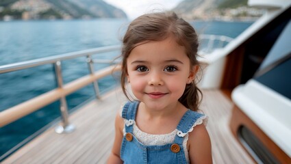 Charming young girl enjoying life on yacht deck