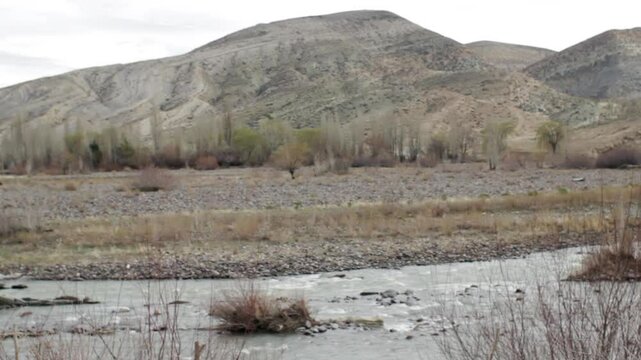 Rocky Shore of the Curi Leuvu River Near the Patagonian Town of Chos Malal, in Neuquen Province, Argentina 