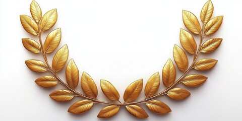 golden laurel wreath with symmetrical leaves arranged in a semicircle on a white background symbolizing victory and honor