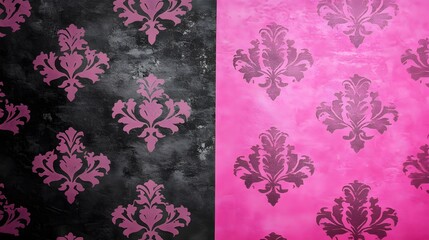 Elegant Pink and Black Damask Floral Pattern Wallpaper Texture
