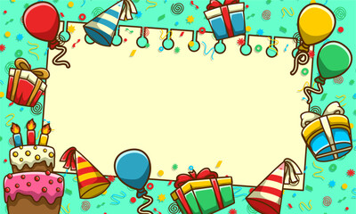 birthday template background. cartoon flat hand draw style