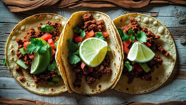 Food Taco With Fresh Ingredients Meat Vegetable