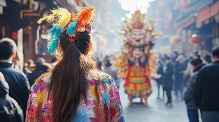 Fototapeta premium Spectacular headpiece and ornate clothing capture the soul of China