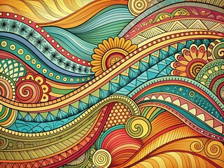 Bohemian Style Hand-Drawn Scribble Line Art Texture Background
