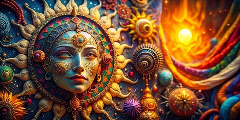 Bohemian Sun Moon Festival Pattern Background: Mystical Celestial Design