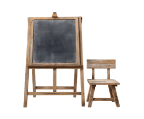 Blank Chalkboard on Wooden Easel with Transparent Background