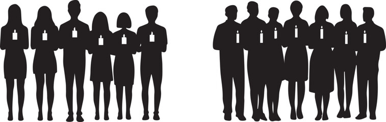 Silhouette of Diverse Group of People Standing Together as a Team or Community