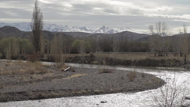 Winding River Landscape Near the Town of Chos Malal, Neuquen, Argentina
