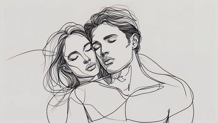 Elegant one line art of woman leaning on man
