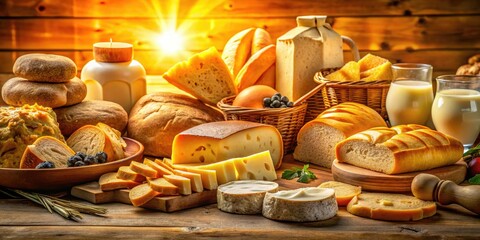 Panoramic Kosher Milk Bread & Cheese Feast:  High-Resolution Generative AI Image