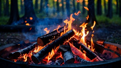 Enchanting bonfire illuminating the forest night