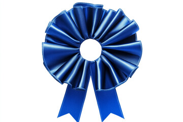 Blue Rosette Ribbon Award on White Background