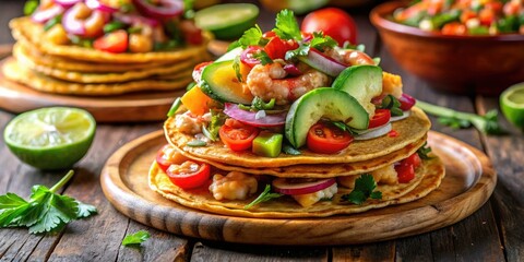 Panoramic Shrimp Tostada: Overhead View of Delicious Mexican Seafood
