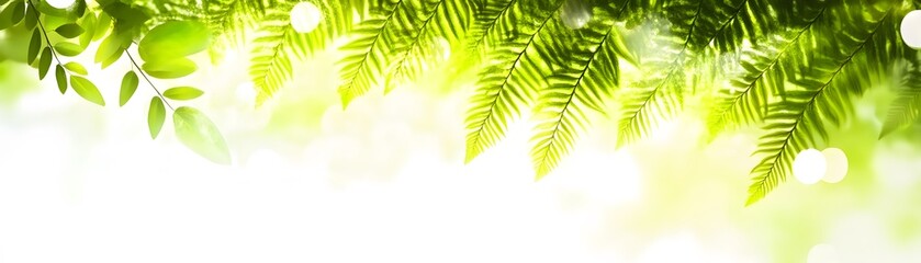 Fototapeta premium Fresh green foliage in soft sunlight and blurred background.