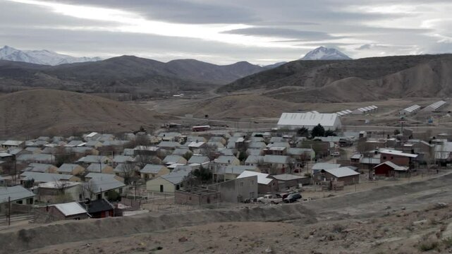 View of the Patagonian City of Chos Malal, With Snowy Andes Mountains in the Background, Neuquen, Argentina