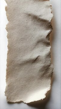 Abstract cream textured paper with deckled edges on white background, a neutral backdrop for graphic design and textured overlay for designs