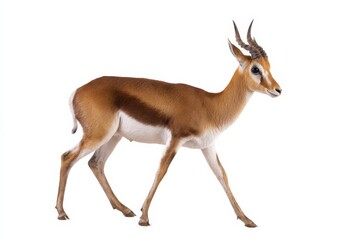 Fototapeta premium A graceful gazelle walks across a white background.