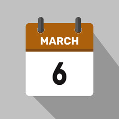 march 6 calendar icon vector month date number illustration design