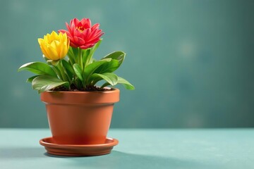 Fototapeta premium A terracotta flowerpot holding a vibrant potted plant , lush, potted plant, container
