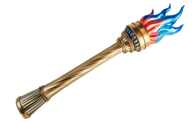 Liberty torch held high with tricolor flames, showcasing a bronze finish for a symbolic representation of freedom and unity isolated on white background PNG