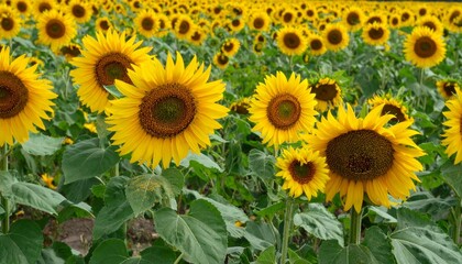 Obraz premium Sunflower Field with Cinematic Vibrance and Radiant Bloom Textures for Meadow Background