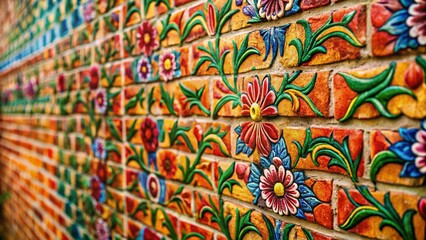 Brick Wall with Floral Pattern - Architectural Background Texture