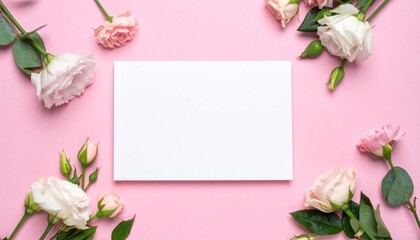  a blank card mockup on pink background decorated